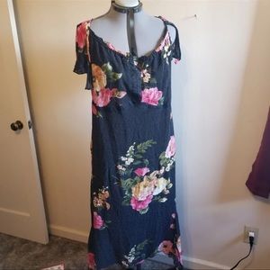 Roamans Black Polka Dot Floral Pinup Dress 26